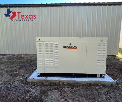 Industrial Generac generator outside the Texas Generators shop